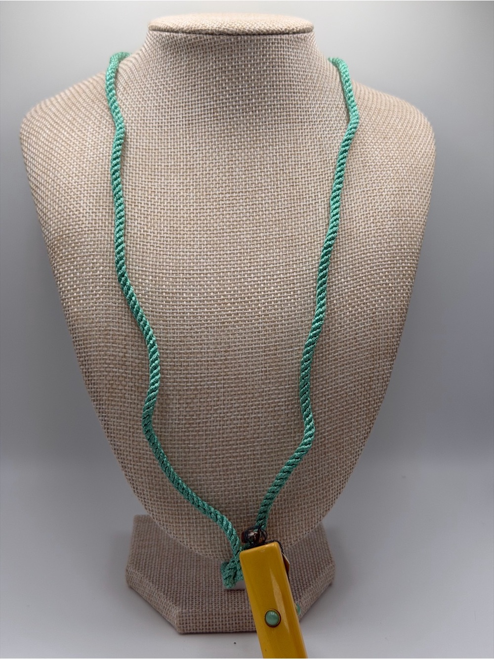 Yellow Pendant Necklace on Mint Green Rope - Women Jewelry